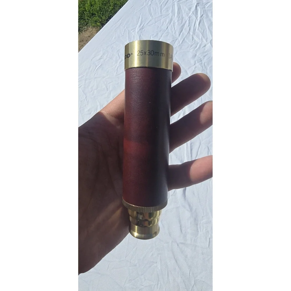 Tasco Vintage Leather Brass Spyglass Telescope 25x30mm with Leather Case